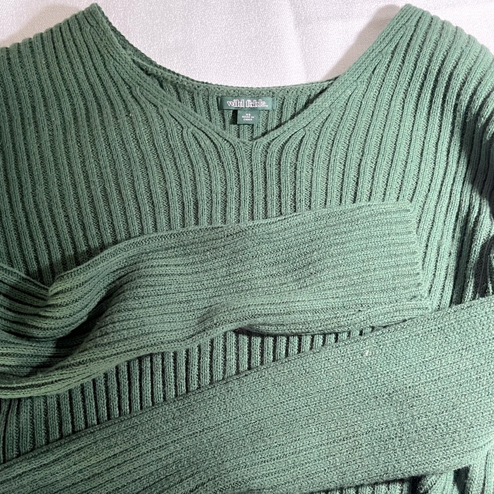 - Wild Fable Green Cropped V-Neck Sweater Shirt